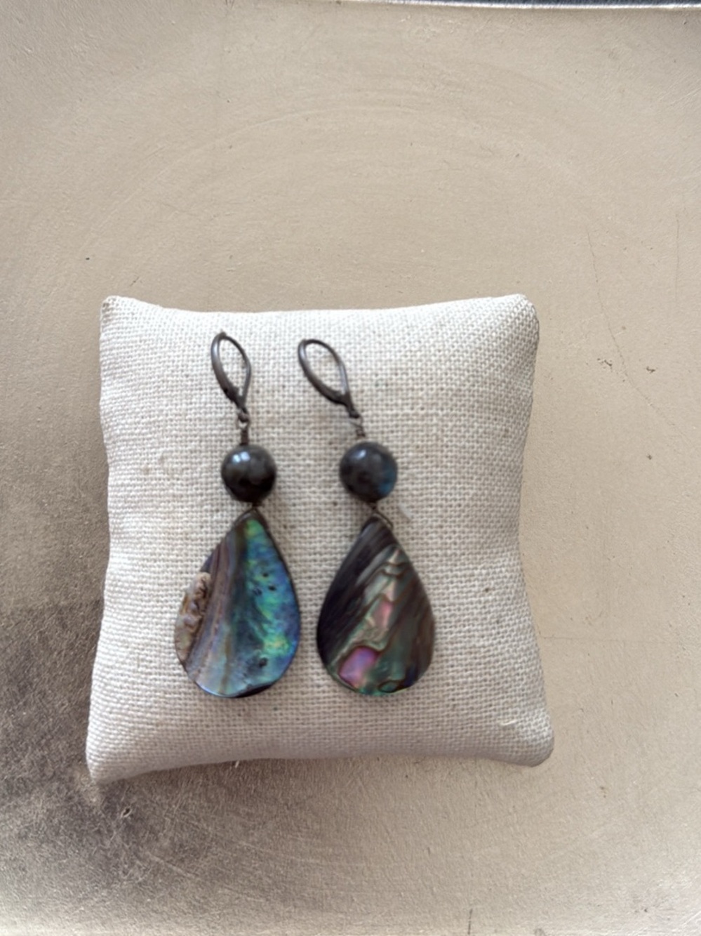 Abalone Teardrop Earrings - Iridescent Shell Drop Labradorite Bead Beach Summer